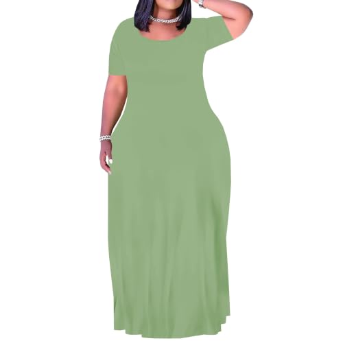 Image of PinkPatty Women's Plus Size Maxi Dresses Short Sleeve Sundress Summer T-Shirt Beach Long Dress with Pockets