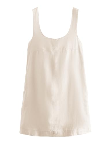 Image of Lumister Womens Lightweight Cotton Linen Dress Sleeveless Crew Neck Back Bow Summer Mini Dresses with Pocket Beige