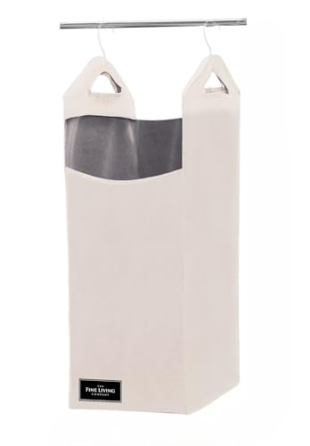 Image of The Fine Living Co. Hanging Laundry Hamper Bag, Heavy Duty Hanger, Space Saving Closet Hamper Organizer (Beige)