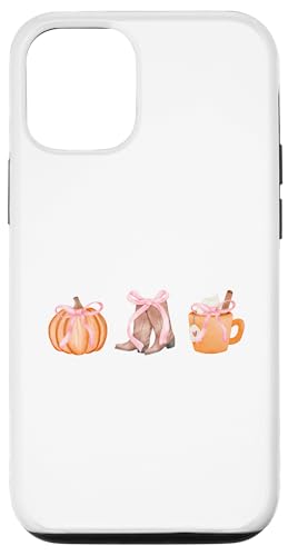 Carcasa para iPhone 13 Pro Coquette - Cinta de lazo rosa con diseño de calabaza occidental de otoño moderno