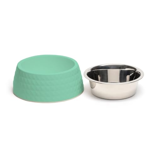 Image of Zigly Lifestyle Pet Food Bowl | Dog Bowl for Medium Dogs & Cats | BPA-Free Melamine Bowl for Dogs with Removable Stainless Steel | Anti-Skid Dog Food Bowl - 400ml, Green