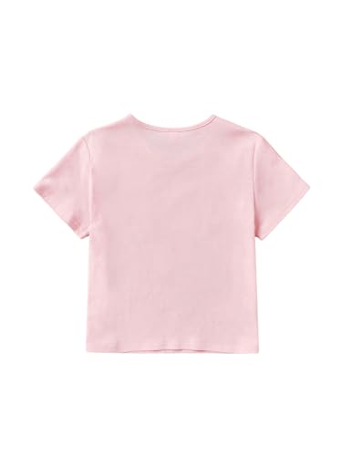 OYOANGLE Girl's Sequin Sparkle Heart Pattern Short Sleeve Round Neck T Shirt Casual Summer Tees Tops2