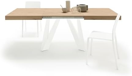 MOBILI FIVER, Table Extensible Romina 140 (220) X 90 cm, Chêne Clair avec Pieds en Fer Blanc, pour 6-10 Personnes, Table Extensible pour Cuisine, Salon, Made in Italy