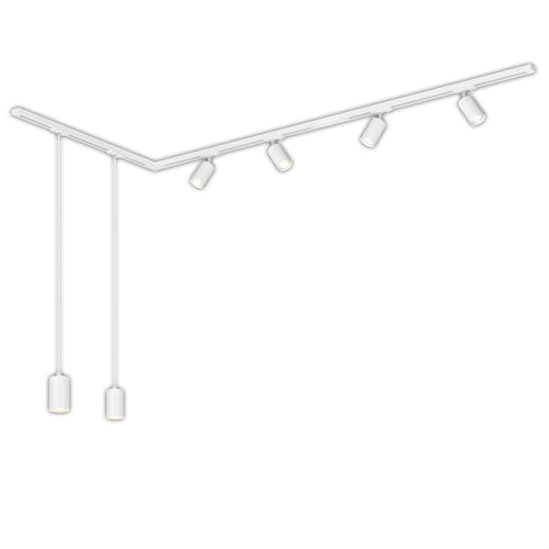 BRILONER - Schienensystem Rail Komplettset, 4x GU10 Spots schwenkbar, 2x GU10 Pendel, L-Form, Lichtschienensystem Decke, Strahler Schiene, Deckenlampe, Deckenleuchte, Spotlight, 2,25m, Weiß