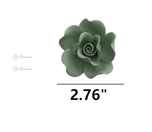Image of Ceramic Flower Wall Art Decor, Artificial Flower Wall Sculpture,Handmade Ceramic Flowers for Home,Hallway,Living Room, Kitchen,Bathroom (Dark Green,Peony, 2.76 inch)