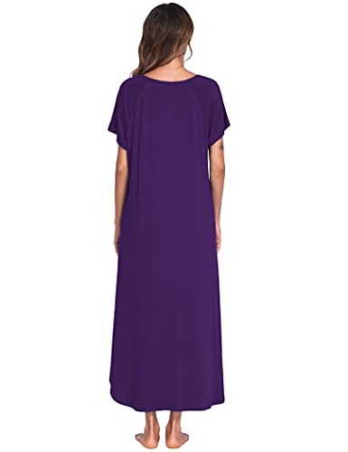 Image of Ekouaer Long Nightgown Women's Loungewear Short Sleeve Sleepwear Full Length Sleep Shirt with Pockets