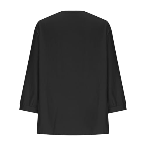 linen shirts for women ruffle splicing tops 34 length sleeve summer tops vacation tops outfits boho beach tee shirts