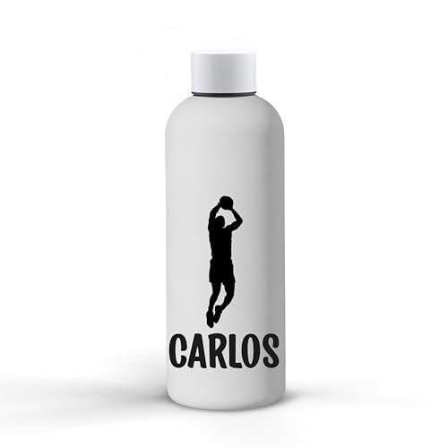 Botella aluminio personalizada con el nombre y deporte favorito regalo original deportivo día del padre madre bidón de agua tapón antigoteo 800ml BALONCESTO