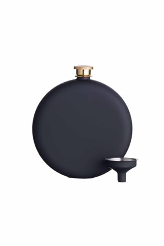 Image of Barcraft Premium Stainless Steel Hip Flask with Decanting Funnel for thinKitchen, 350 ml - Matte Black Pocket Flask with Gold Cap - Luxury Gifting for Whisky & Spirits