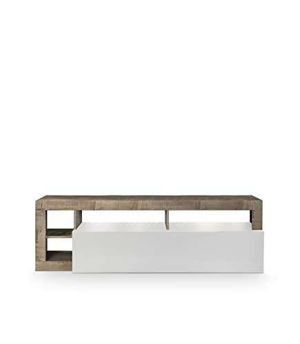 Web Convenienza Mobile TV con Anta a Ribalta - Made in Italy - Mobile Televisore con Anta Contenitore Collezione Hamburg per Soggiorno Cucina Sala da Pranzo Mobile Design Moderno, Bianco e Pero