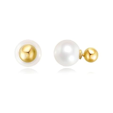 Surrounded Forest Double Ball Earrings for Women Front Gold and Back Pearl Stud Earrings 2 In 1 Stud Earrings Cover