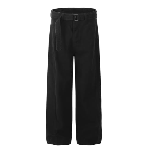 Jeans Pants Trousers Denim Retro Trendy Street Belt Washed Personalized Loose Casual Commuter Straight Leg for Men