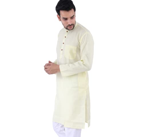 Image of Sadree Men's Cotton Long Solid Color Plain Knee Length Mandrin Collor Full Sleeve Ethnic Kurta Only