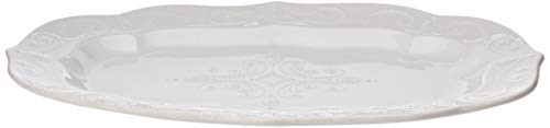Image of Lenox Serveware, Lenox French Perle White Serving Platter, Oval Shape, 18.5-Inch, Stoneware, Dishwasher Safe, Turkey Platter for Thanksgiving, Winter Hosting, Christmas Serving (White, 1 Piece)
