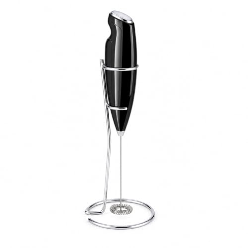Image of AXEON Electric Milk Frother with Stand | Handheld Milk Frother for Coffee, Lattes, Milk, Hot Chocolates & Cream | Battery Operated Milk Foam Maker | Stainless Steel Whisk