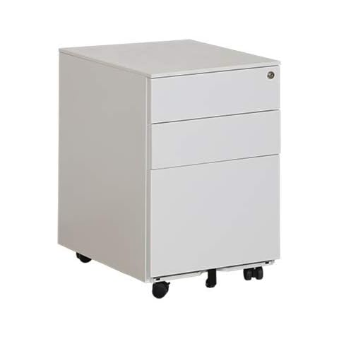Requena 3 Drawers Mobile File Cabinet with 5 wheels Lockable Storage for A4 Metal Filing Cabinets with Keys MP01 (White) Cover