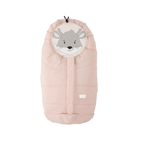 Nuvita 9205 Ovetto Cuccioli | Sacco Universale per Seggiolini Auto con Animaletti | Perfetto per Bambini da 0 a 6 Mesi (80 cm) | Resistente al Freddo fino a -10°C | Rosa Tenue