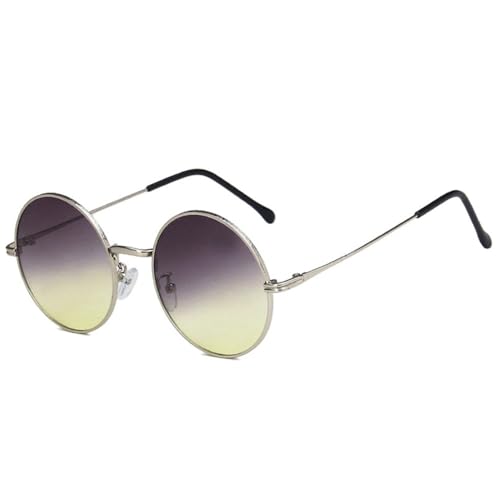 Lunettes de soleil rétro rondes UV400 monture métal punk verres dégradés jaune