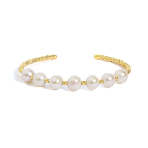 Haus of Brilliance 18K Yellow Gold Freshwater Pearl Cuff Bangle Bracelet