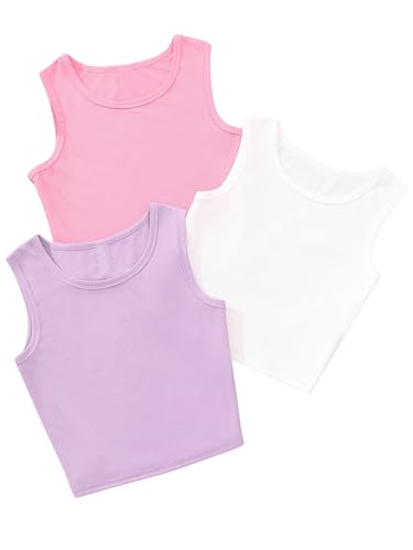 Milumia Girl's 3 Pcs Tank Shirts Round Neck Sleeveless Solid Casual Tops