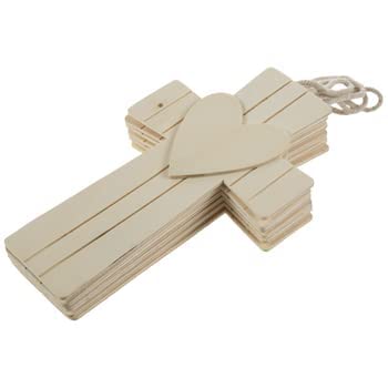 Wood Cross With Heart - Unfinished Wooden Hanging Ornament - Group Craft - 6 Count - 4.84 X 8.03 Inches #TOP3