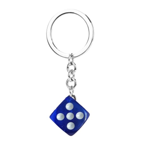 Mini llavero de dados, dije colorido para llaves, dados resistentes con lazo de metal, elegante accesorio de llavero para jugadores de mesa, decoración de bolsas, coleccionistas de 3.15 pulgadas, azul