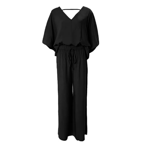 Plus Size Lounge Sets for Women 2 Piece Summer Outfits Batwing Sleeve V Neck Tops Wide Leg Pants Comfy Pajamas 20252