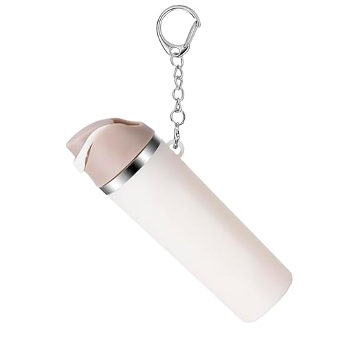 ERTUNA Mini Trendy Bottle Keychain Accessories Compatible with Owala Water Bottle Cute Tumbler Cup Chapstick Lip Balm Holder Charms for Purse Handbag - Silver White