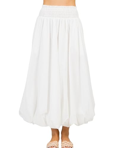 Huaqiao Womens Bubble Maxi Skirts Puffy Hem Elastic Waist Flowy A Line Y2K Casual Long Skirts with Pockets