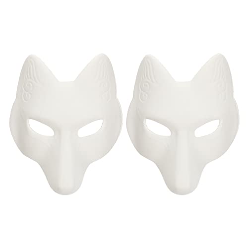 jojofuny White Fox Mask 2Pcs Pu Half Face Diy Animal Mask for Halloween Party Cosplay White Fox Crafting Costume for Masquerade and Costume Events