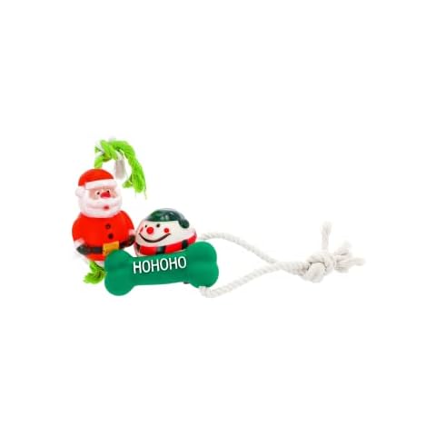 Dingo Set Hundespielzeug Bäll Schneemann # 8 cm Weihnachtsmann Seil Länge 25 cm Seil Cover