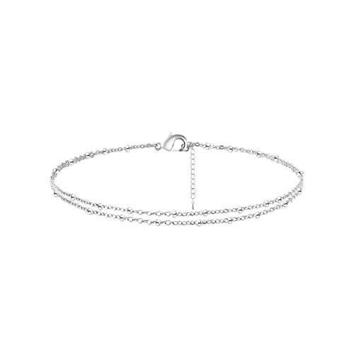 Image of Coshilta Gold /Silver Anklets for Women,14k Gold /Silver Plated Evil Eye Ankle Bracelets for Women Waterproof Layered lightweight Cuban Link Figaro Chain Diamond Heart Anklet Summer Beach Jewelry Gift