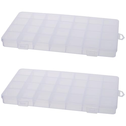 BEAMARKER 2 caja Organizadora de Plástico con 28 rejillas, Organizador de Cuentas Transparente, Caja de Almacenamiento para Manualidades con Divisores Fijos, Contenedor Rectangular para Guardar Artícu