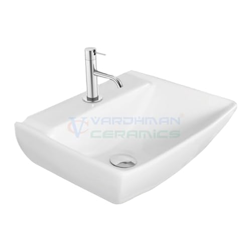 Image of Wash Basin Table Top Over Counter Vessel Sink Glossy Finish White Sink for Bathroom (18 x 14 x 6 Inch)