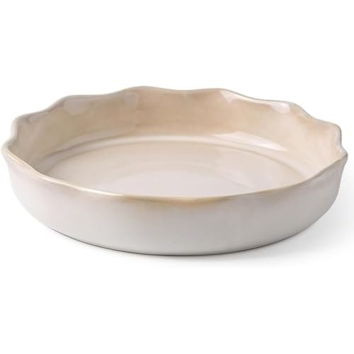 AmorArc Ceramic Pie Pan for Baking, 9.5 Inches Pie Plate for Apple Pie, Deep and Fluted Round Baking Dish, 57 Ounce Fluted Pie Dish, Quiche Pan, Pot Pies, Tart Pan for Kitchen Cooking Roasting Lasagna