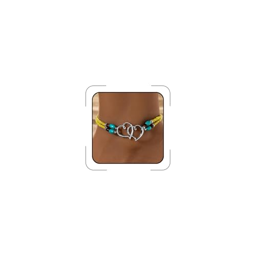 Image of Elastic Beaded Ankle Bracelets for Women Double Heart Layered Stretch Ankle Bracelets Waterproof Dainty Boho Beaded Anklets for Summer Beach Foot Jewelry