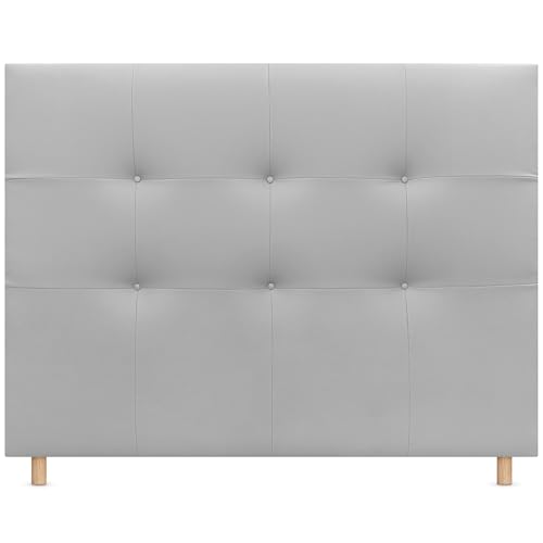 DHOME Cabecero Tapizado Capitoné Suelo 2 hileras Amplio de Polipiel para Cama Matrimonio Cabezal Dormitorio (Gris Claro, 145cm)