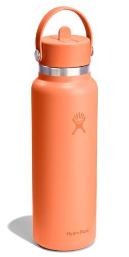 Image of Hydro Flask Water Bottle - Insulated Stainless Steel - Wide Mouth Flex Straw Lid, Non Spill, Leakproof and Refillable in 40 Oz Nectar Orange