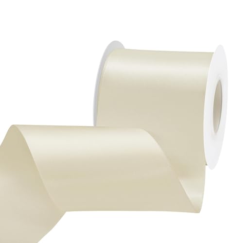 Image of Ivory Satin Ribbon 3 inch X 15 Yards Polyester Ribbon for Gift Wrapping Very Suitable for Weddings Party Hair Bow Invitation Decorations and More