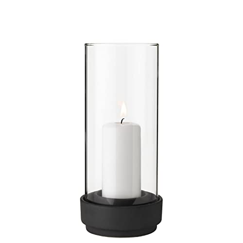 Stelton Indoor & Outdoor Candle Holder, Hurricane Lantern (Small, Black, Glass, Stoneware Base, Weatherproof
