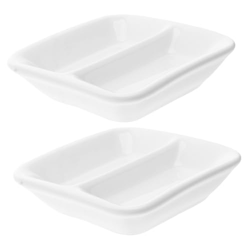 Cabilock 2 Pcs Snack Dish Seasoning Dish Candy Dish Soy Dipping Sauce Dishes-set Appetizer Plates Platters Serving Tray Soy Sauce Tray Divided Serving Dish Shaped Spice Mini White re-usable