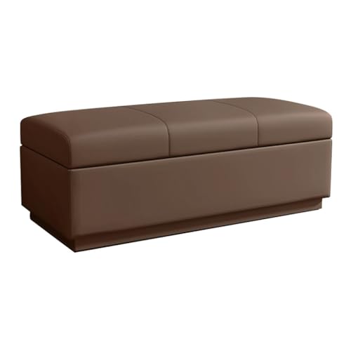 Banco de almacenamiento con tapa abatible, acolchado suave para dormitorio y entrada, zapatero largo, versátil reposapiés para sala de estar, elegante baúl (marrón, 110 cm)
