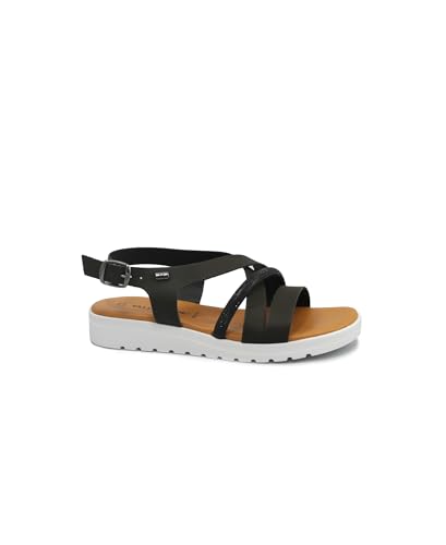 Sandales compensées noires femme Valleverde 24107 nu-pieds strass