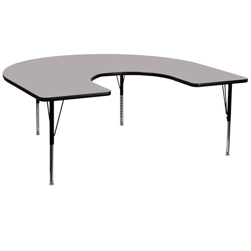 Flash Furniture 60''W x 66''L Horseshoe Grey Thermal Laminate Activity Table - Height Adjustable Short Legs