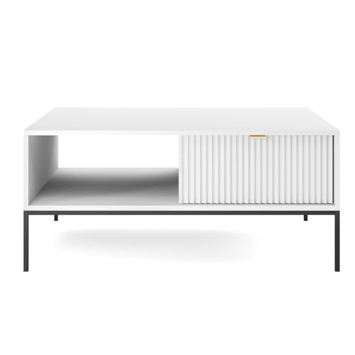 Lomadox Sofatisch Couchtisch in weiß, Fußgestell schwarz, Griffe goldfarben – Bild 6