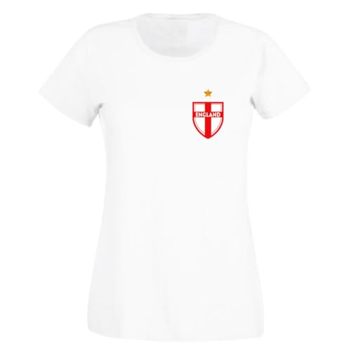 Second Ave Womens Ladies England Flag Badge Euros World Cup Football White T Shirt Top Kit