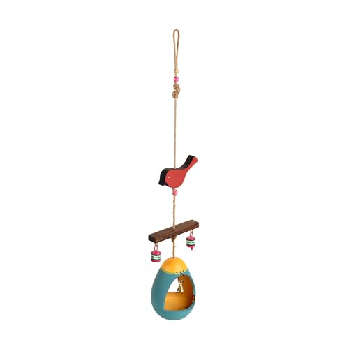 Image of AAKRITI ART CREATIONS Blue Hanging Bird Feeder | Hanging Outdoor Bird Feeder | Earthenware Bird Feeding