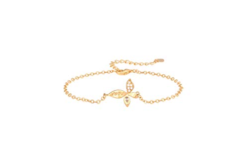 Dainty Cubic Zirconia Butterfly Charm Bracelets for Women 18k Gold Plated Simple Adjustable Link Chain Bracelet Butterfly Gifts for Her