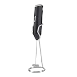 Keplin Handheld Milk Frother with Stand - Stainless Steel Electric Whisk - Portable Battery-Operated Coffee Frother for Lattes, Matcha, Protein Shakes - Ergonomic, Compact, Easy to Clean