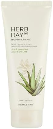 The Face Shop Herb Day 365 Master Blending Cleansing Cream Aloe & Green Tea | Formulated with Fresh Aloe & Green Tea Extract for Skin Hydrating & Soothing | Oil Enriched & Naturally Derived, 5.7 Fl Oz